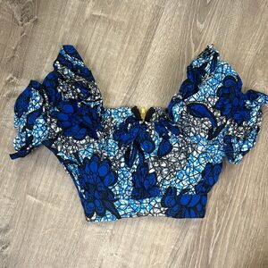 NWT Ofuure African Print Crop Top Puff Sleeves